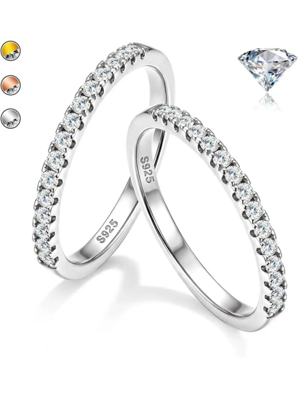Elegant 2-Piece Moissanite Ring Set in 925 Sterling Silver, Sizes 4-10